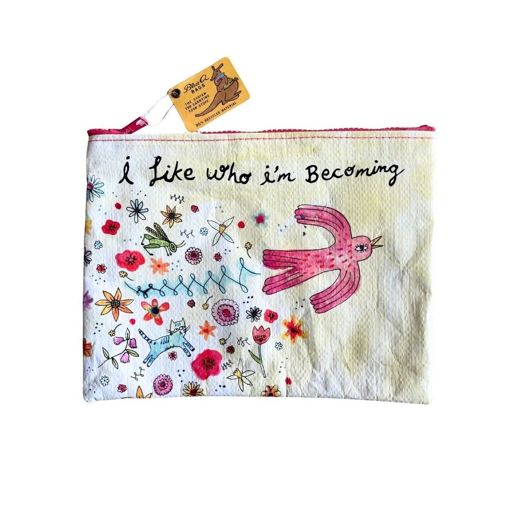 NWT 9"x7" Blue Q Bags I Like Who I'm Becoming Zipper Pouch 95% Recycled